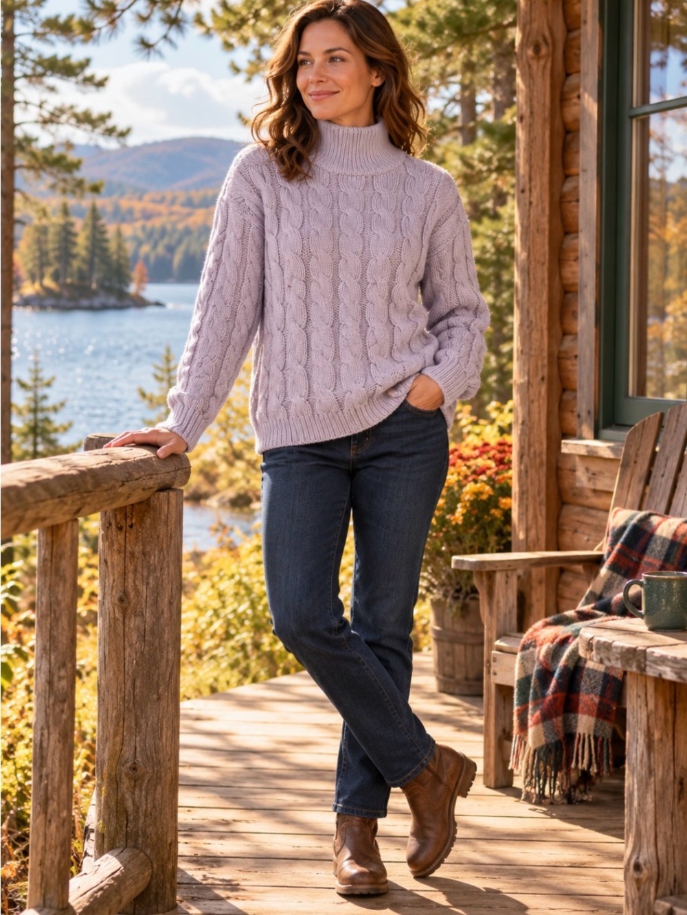 L.L. Bean Cable Knit high neck Sweater